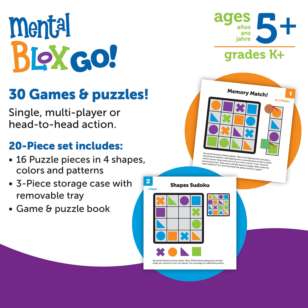 Mental Blox Go! 30 Games and Puzzles, Ages 5+ Educational Travel Games for Kids, Brain Teaser Games and Puzzles, STEM Games, 3-D Puzzles, Critical Thinking for Kids