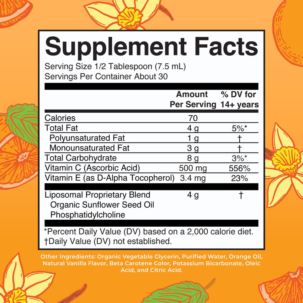 Liposomal Vitamin C | Immune Support Supplement | Megadose Vitamin C Supplement 500mg | Skin Care | Liquid Vitamin C | Vitamin E | Vegan | Non GMO | 30 Servings