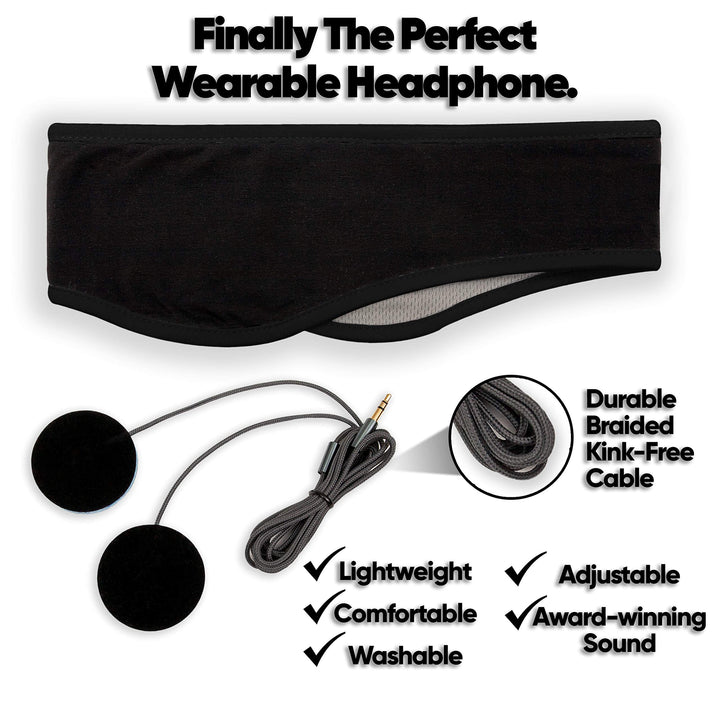 Sleep Headphones - Over Ear Headphones from Ultra Thin Cool Mesh Wired for Side Sleepers, Meditation, Running, Laptop, and Phone - Black