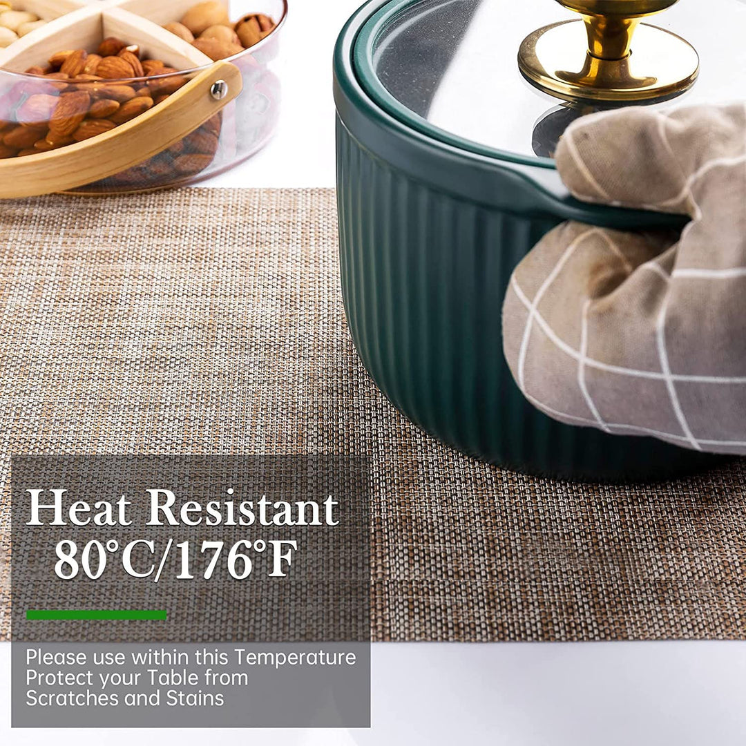 Placemats Set of 8 Washable Indoor/Outdoor Vinyl Place Mats for Dining Table PVC Weave Table Mats(Caramel)