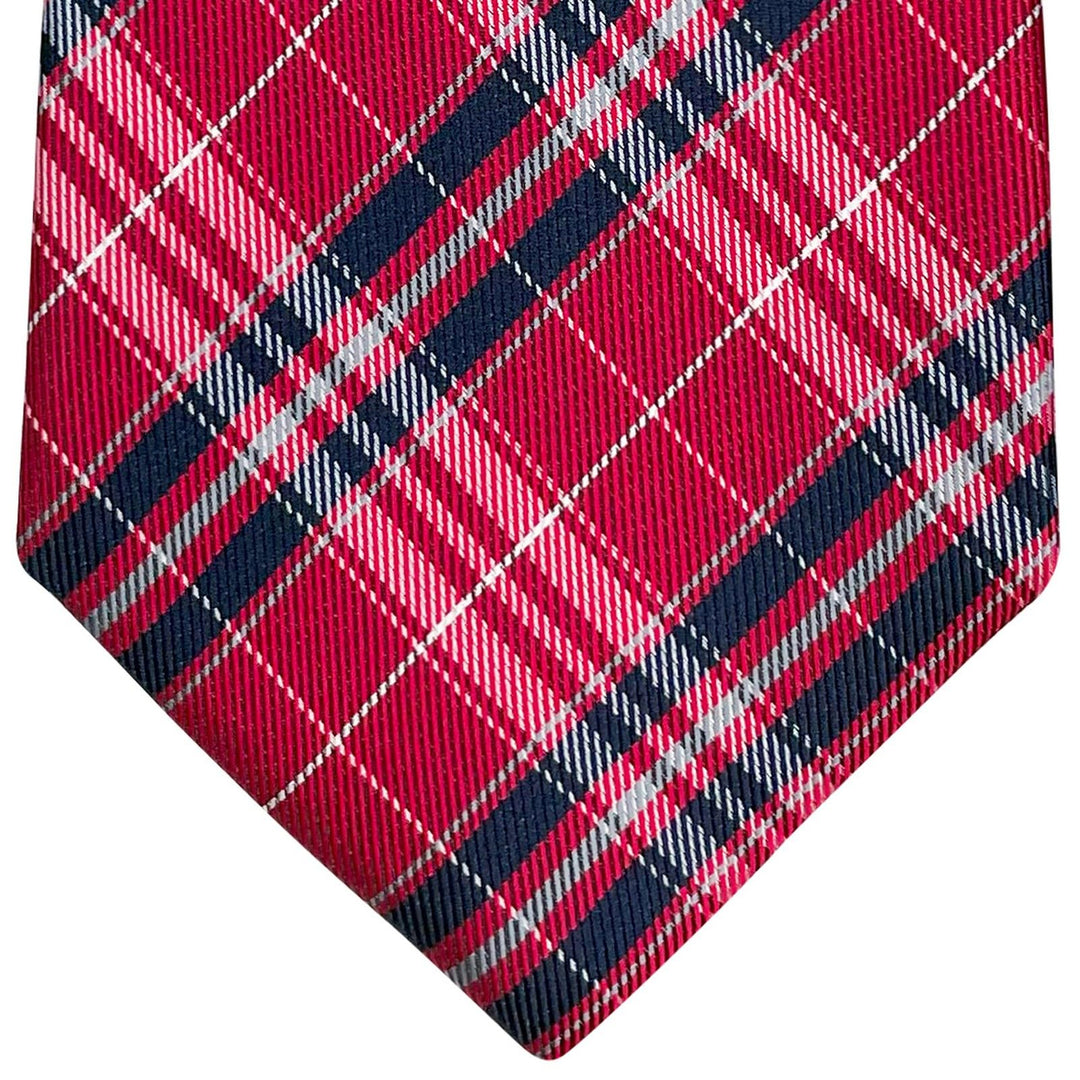 Stylish Plaid Checkered Woven Microfiber Men&#39;s Tie - Red and Navy Blue