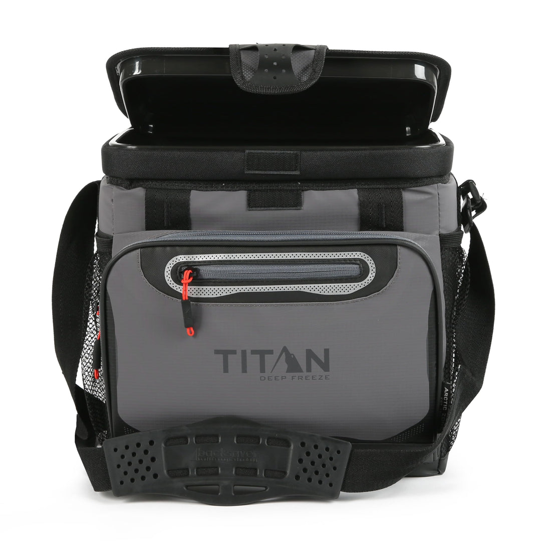 Titan by Arctic Zone Deep Freeze Cooler - 16 Can Zipperless Hardbody Cooler with Deep Freeze Insulation, HardBody Liner, and SmartShelf - Sharkskin Gray