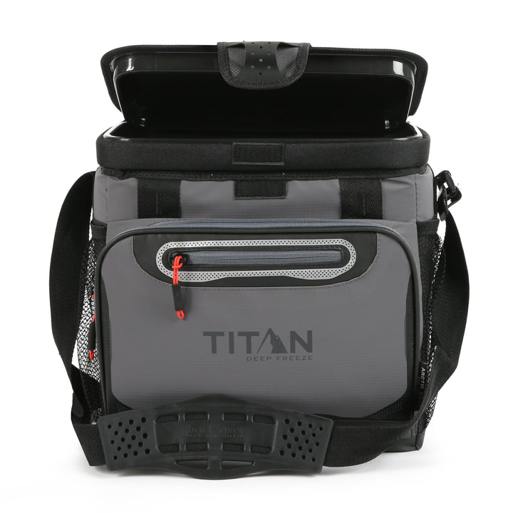 Titan by Arctic Zone Deep Freeze Cooler - 16 Can Zipperless Hardbody Cooler with Deep Freeze Insulation, HardBody Liner, and SmartShelf - Sharkskin Gray