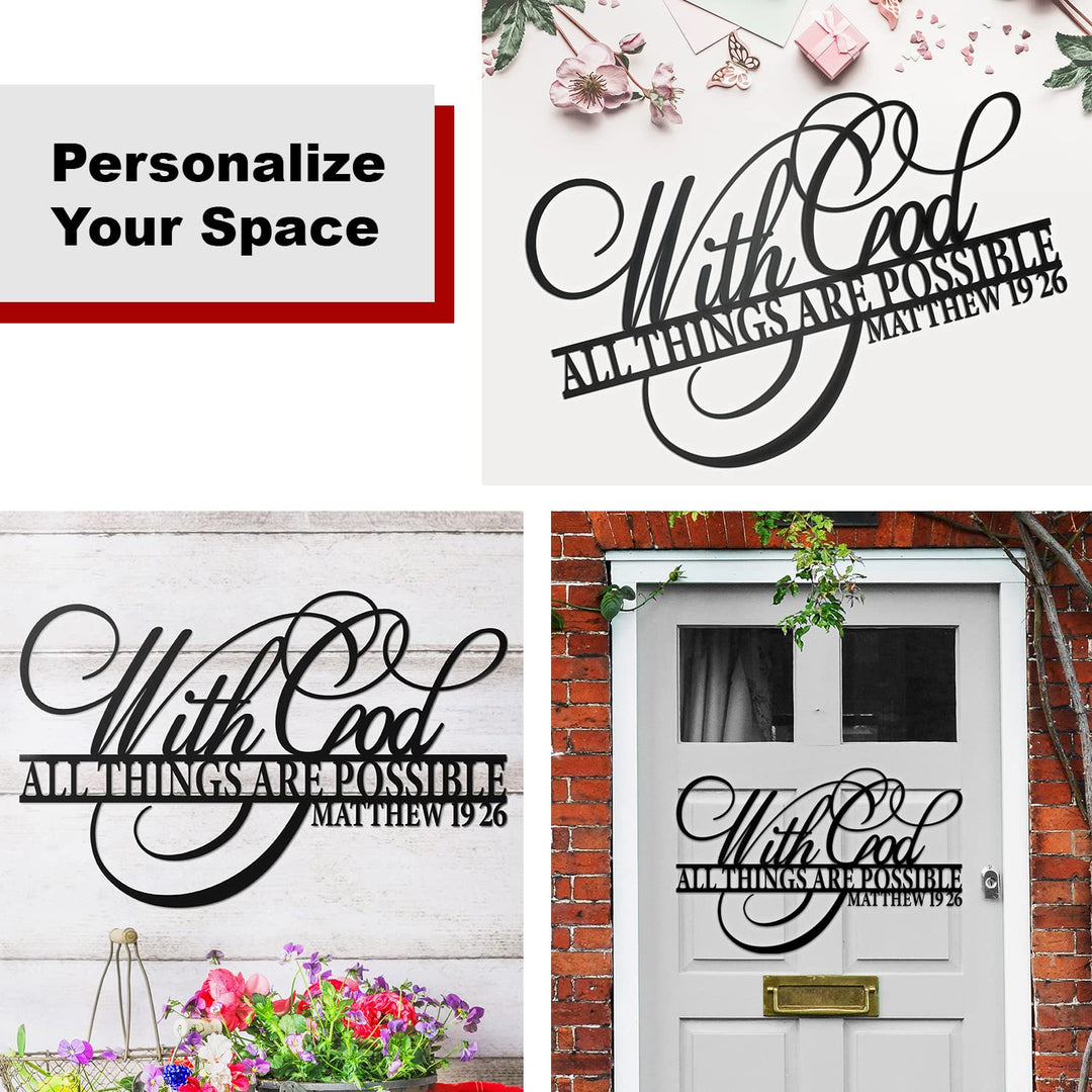 With God All Things Are Possible Sign Metal Wall Decor, 18X12 Inch Religious Scripture Black Christian Bible Verses Everthing Is Possible with God Bibical Wall Hanging Decoration