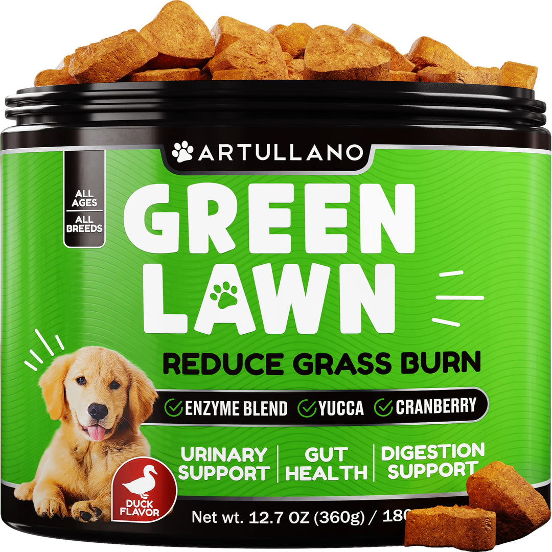 Grass Burn Spot Chews for Dogs - Pee Lawn Spot Saver Caused by Dog Urine - Grass Treatment Rocks - Urine Neutralizer for Green Lawn - Chewable Probiotics, Digestive Enzymes, DL-Methionine - 120 Treats