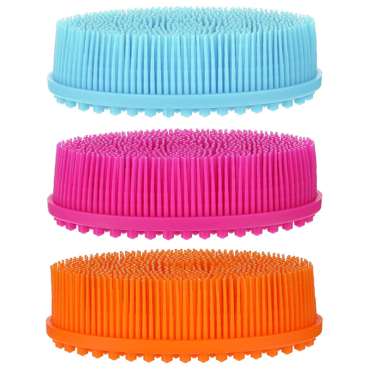 3 Pieces Exfoliating Silicone Body Scrubber Body Silicone Scrubber Brush Silicone Body Wash Scrubber for Skin Exfoliation (Red, Orange, Blue)