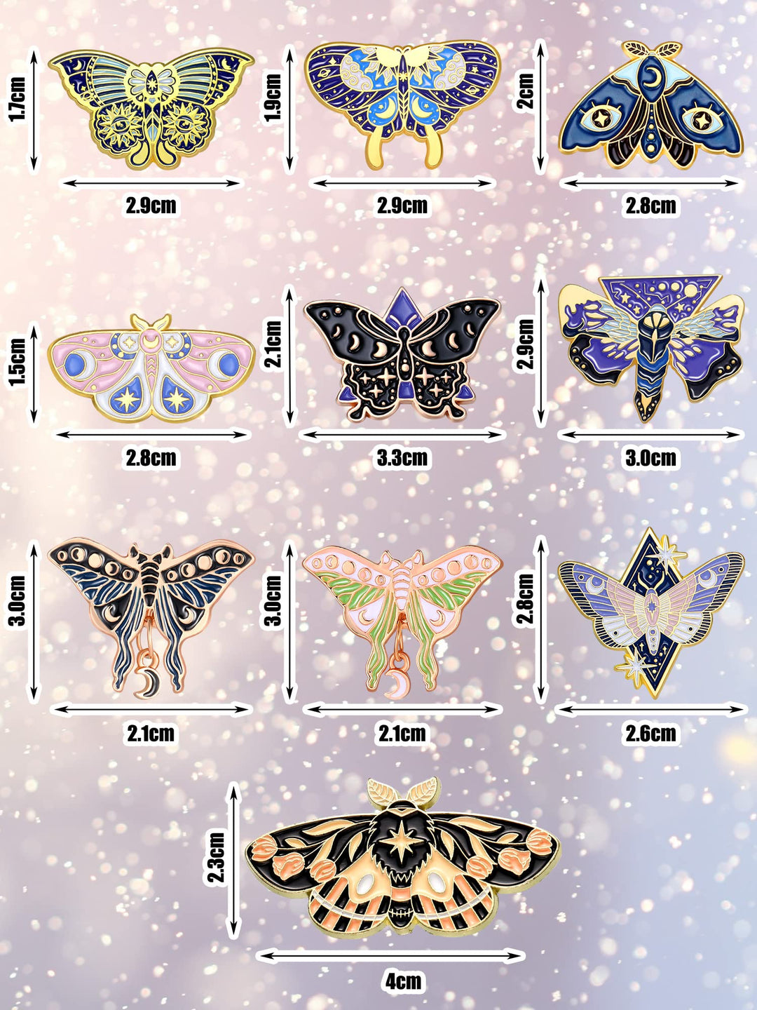 10 Pieces Butterfly Enamel Pins Set Cute Enamel Backpacks Lapel Pins Cool Horror Brooches Pins for Steampunk Badge Jewelry(Retro Style)
