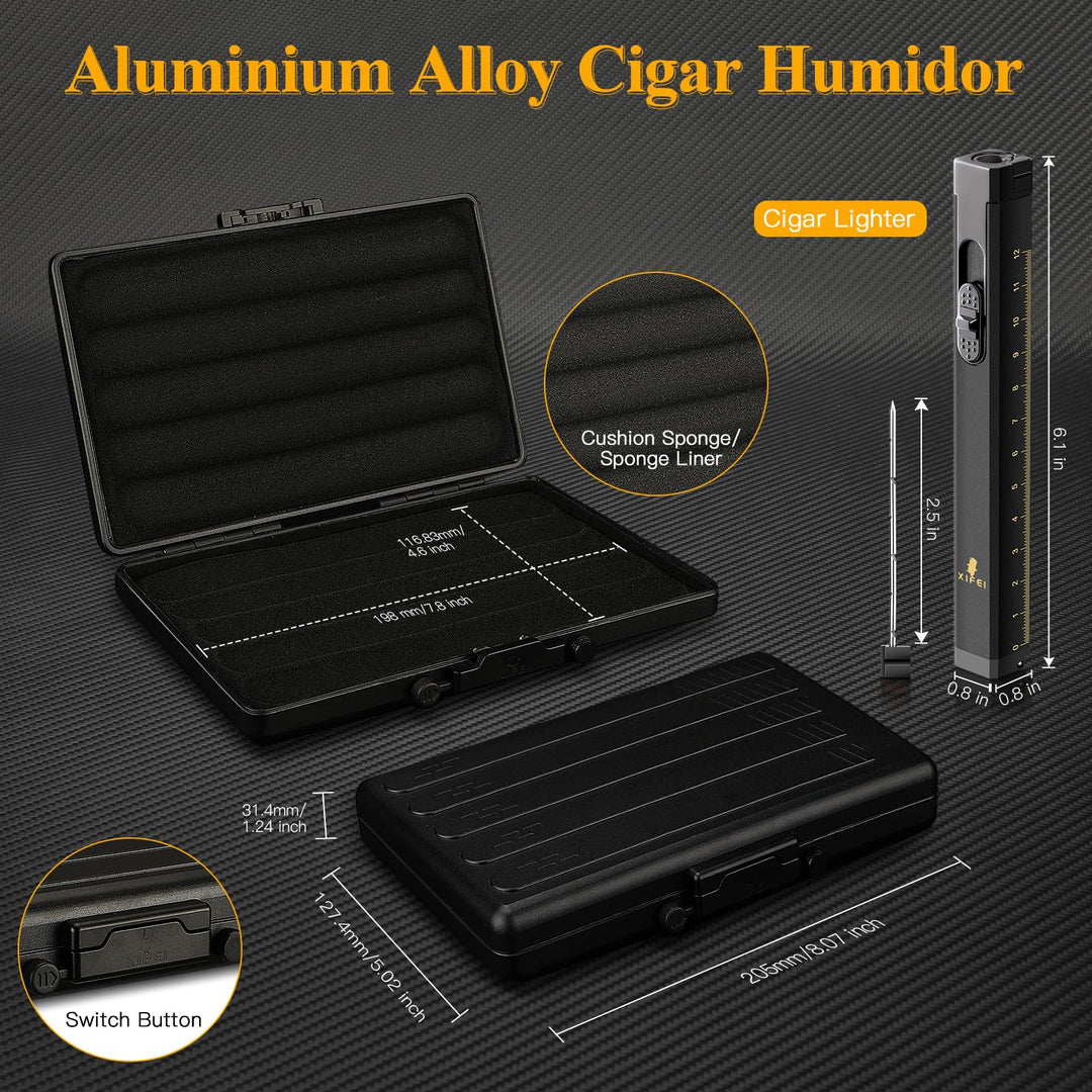 Cigar Humidor Cedar Wood Travel Portable Waterproof Cigar Case with Humidifier (Four Position)