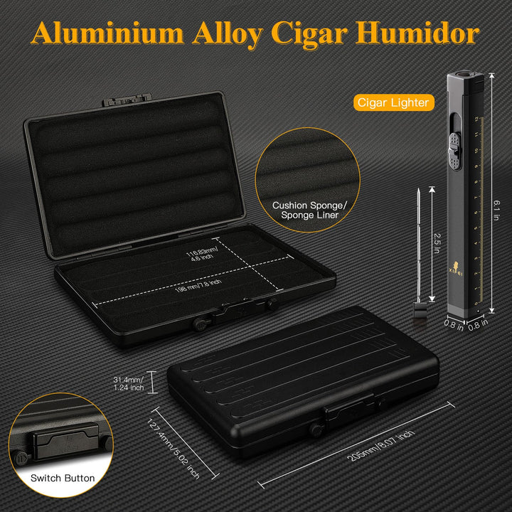Cigar Humidor Cedar Wood Travel Portable Waterproof Cigar Case with Humidifier (Four Position)