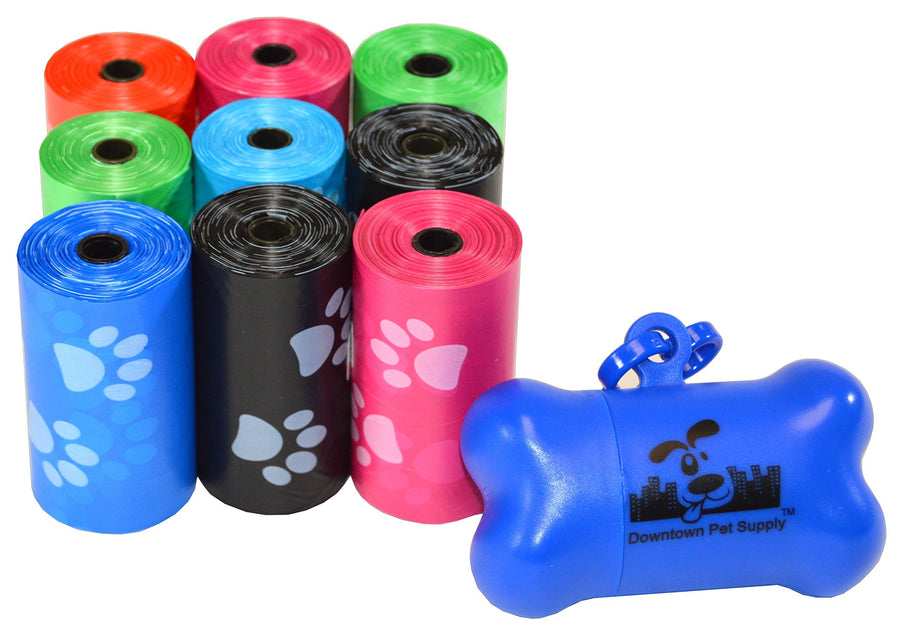 Poop Bags for Dogs with Dispenser, 180 Count - Leak-Proof Dog Waste Bags and Bone-Shaped Dog Poop Bags Holder for Leash - Rainbow with Paw Prints, 12.5 x 8.5