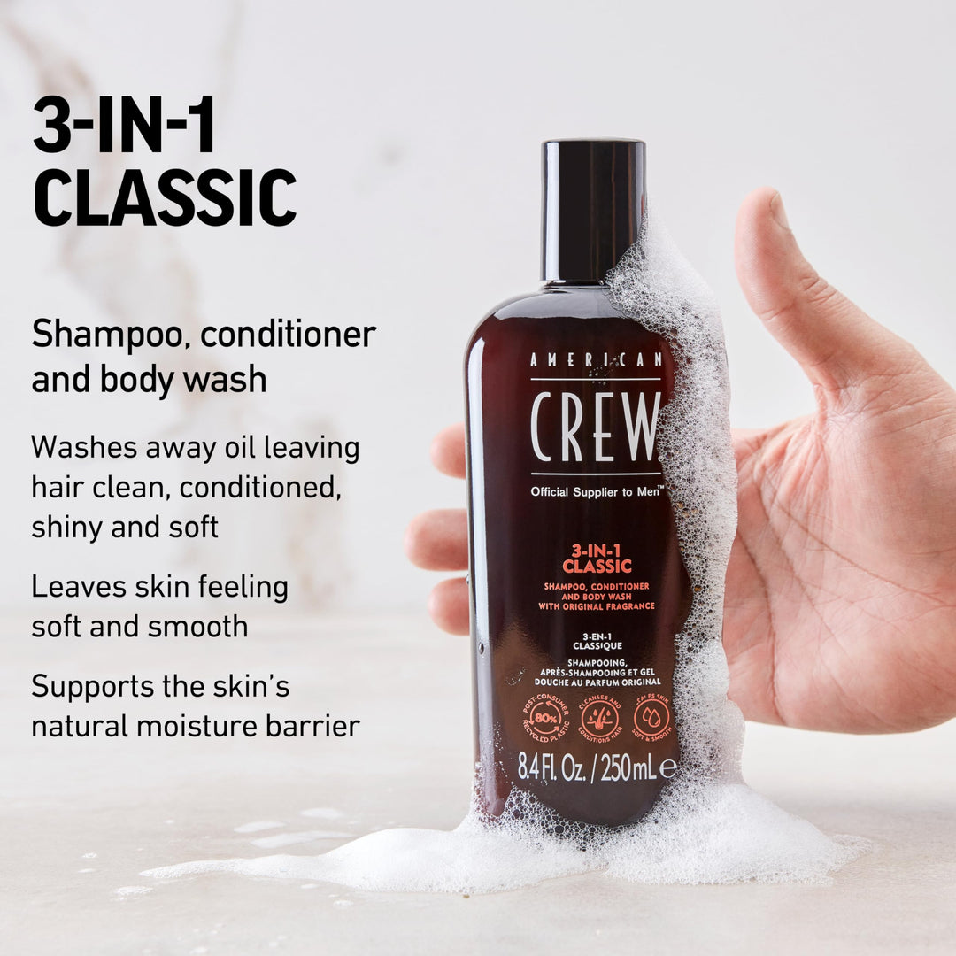 American Crew Classic Men&#39;s 3 in 1 Shampoo, Conditioner &amp; Body Wash - 450ml/15.2oz