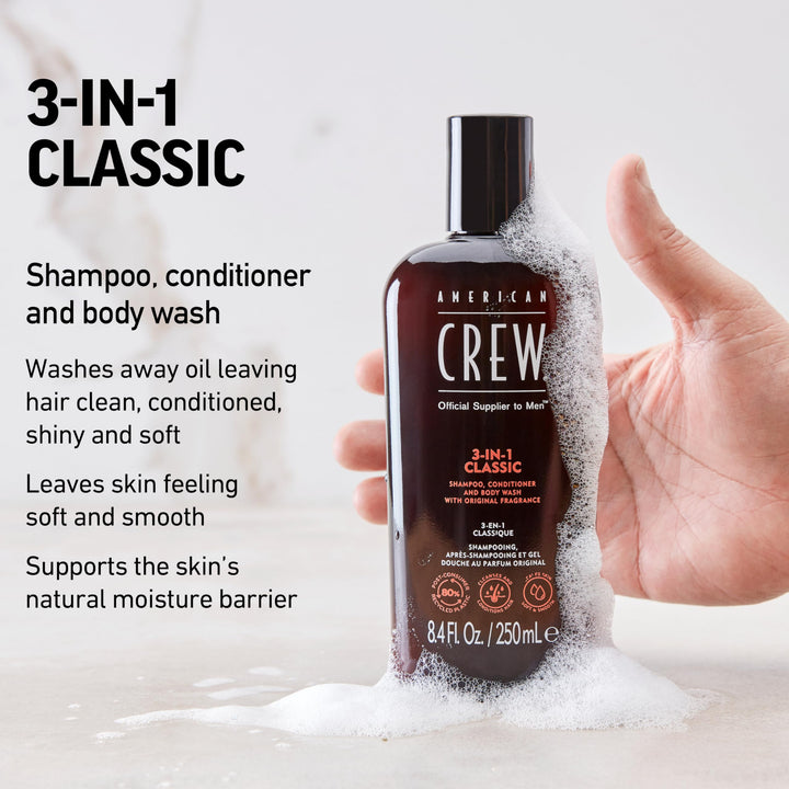 American Crew Classic Men&#39;s 3 in 1 Shampoo, Conditioner &amp; Body Wash - 450ml/15.2oz