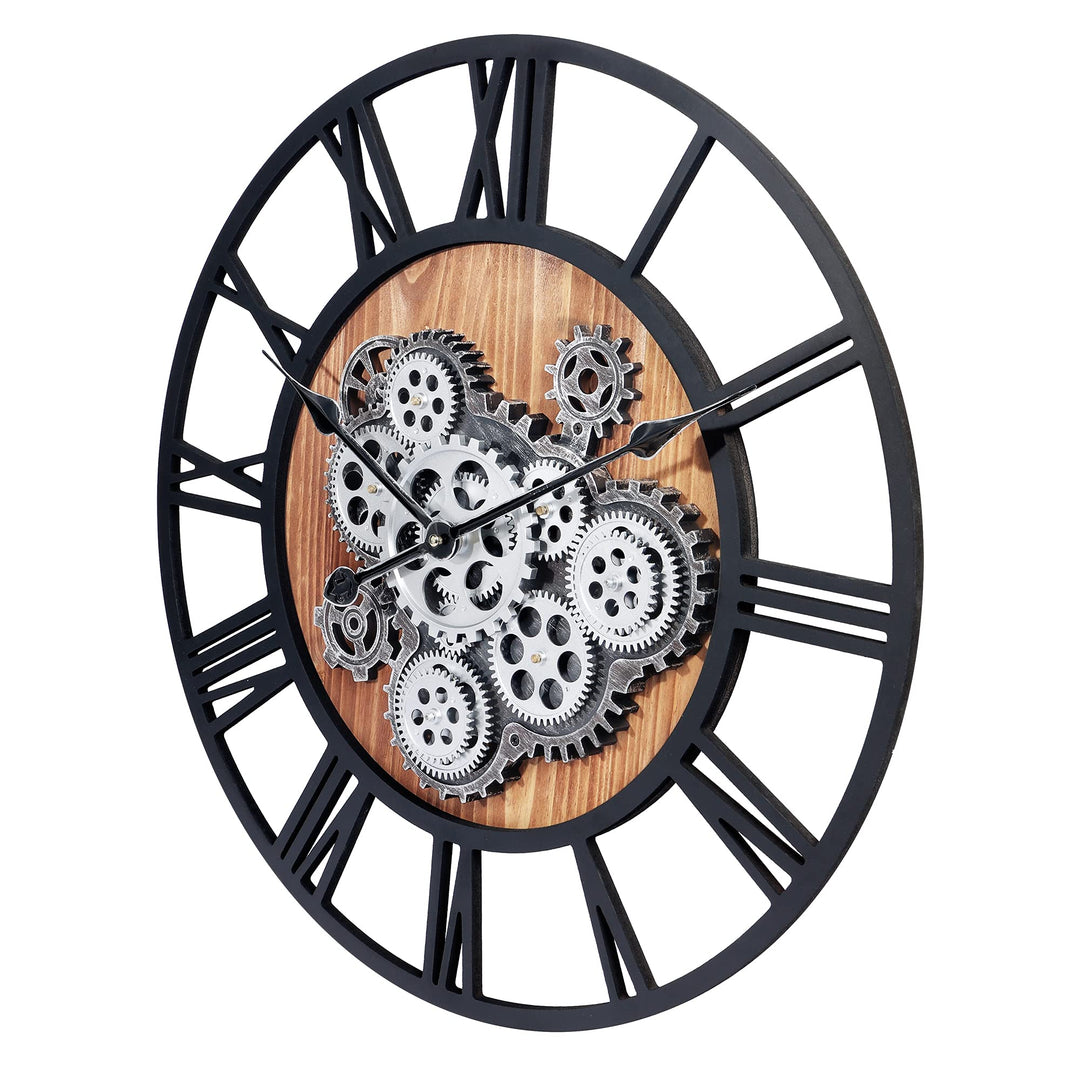 23 Inch Gear Clock with Moving Gears,Large Wall Clocks for Living Room Decor,Farmhouse Steampunk Real Moving Gears Wall Clocks Battery Operated for Office Home Decor