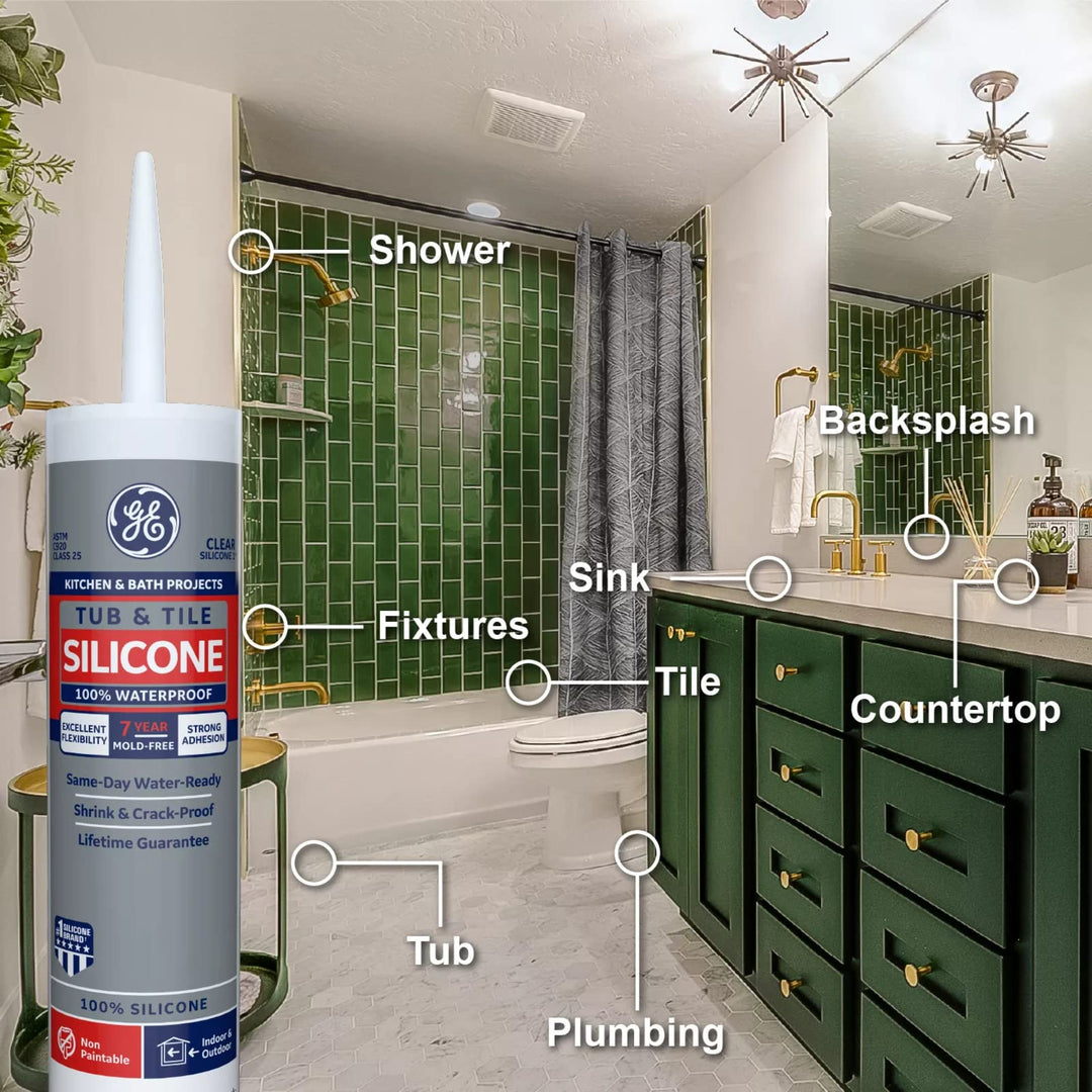 GE Sealants & Adhesives GE612 Tub & Tile Silicone 1 Sealant, 10.1oz, Clear