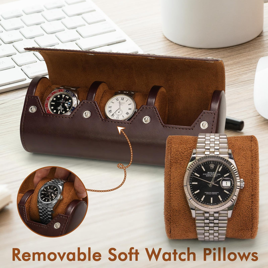 Watch Travel Case Single Watch Box Organizer for Men Portable Watch Display Storage Holder Watch Rolls PU Leather Cases(Brown)