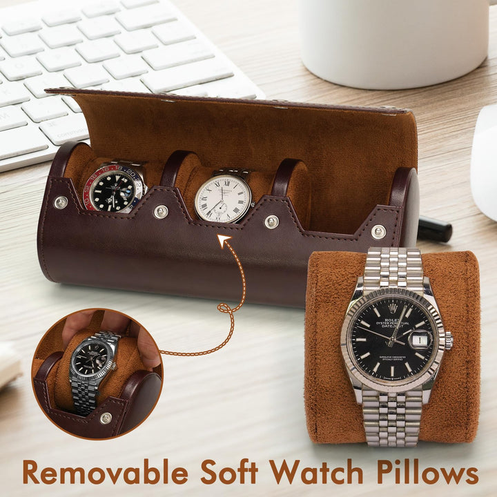 Watch Travel Case Single Watch Box Organizer for Men Portable Watch Display Storage Holder Watch Rolls PU Leather Cases(Brown)