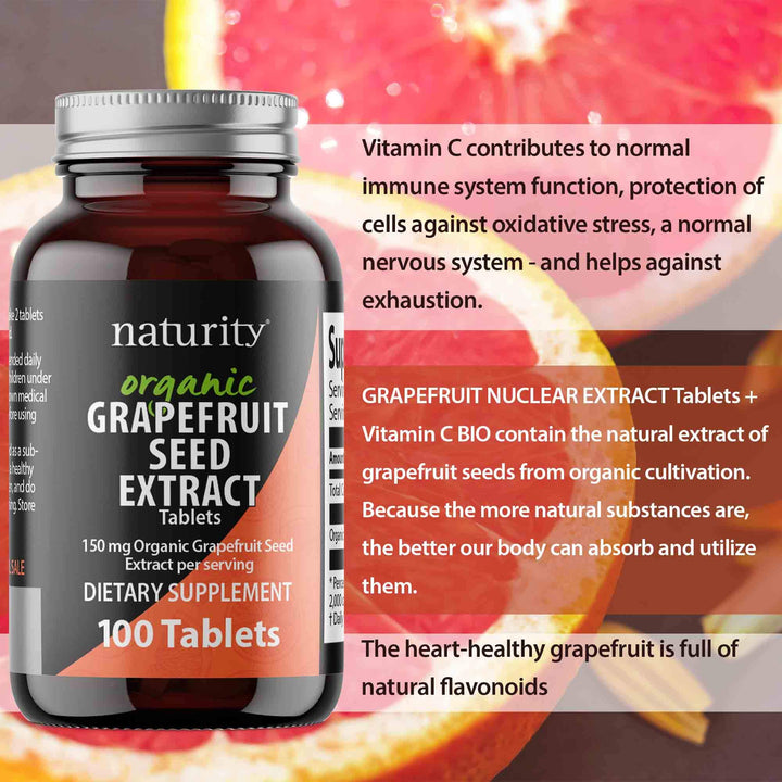 naturity Organic Grapefruit Seed Extract Tablets (150mg Organic Grapefruit Seed Extract Per Serving) - Non-GMO Grapefruit Supplement, 100 Tablets - 1 Pack