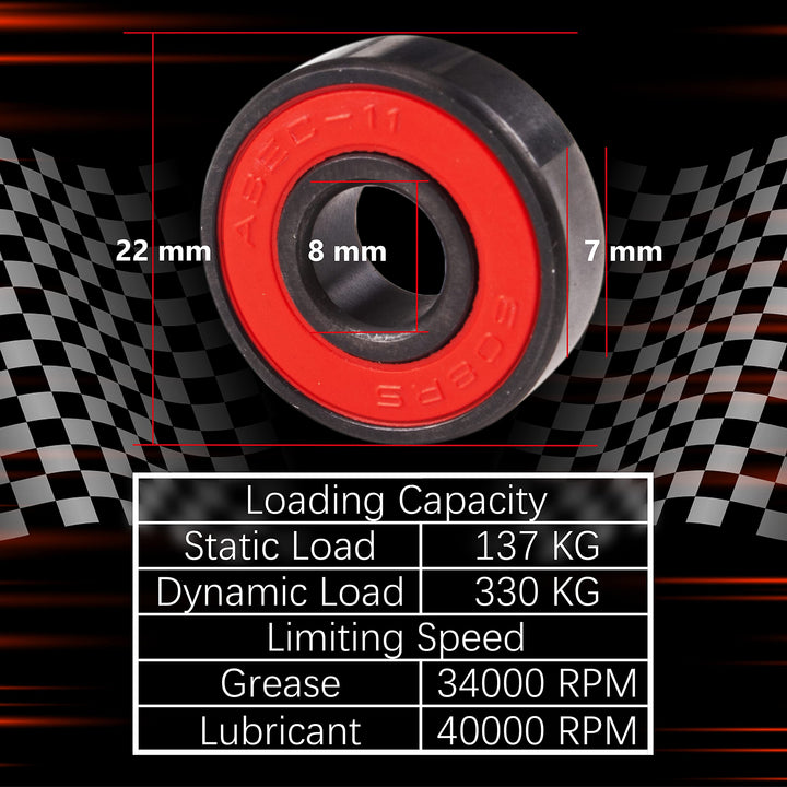 Ceramic Skateboard Bearings High Speed Double Shielded 608 RS ABEC-11 8 Pack Set for Skateboard Trucks Scooters Wheel Roller Skate