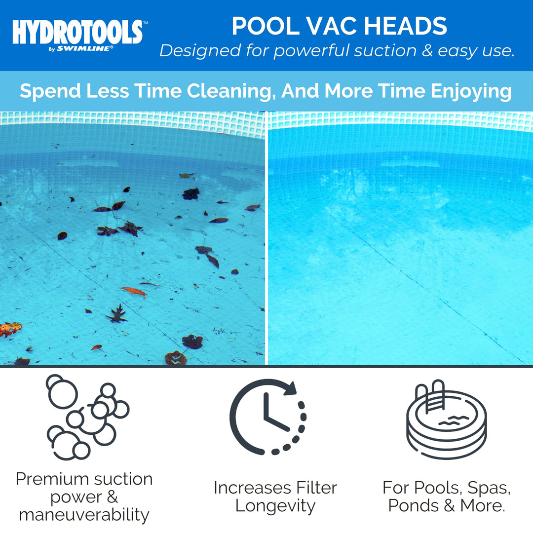 SWIMLINE HYDROTOOLS Manual Pool Vacuum Head Attachment For Inground &amp; Above Ground Pools |Weighted Swimming Pool Vac Head Clear Triangle Shape W/ Bristles| Swivel Hose 1-1/4 or 1-1/2’’| 8145