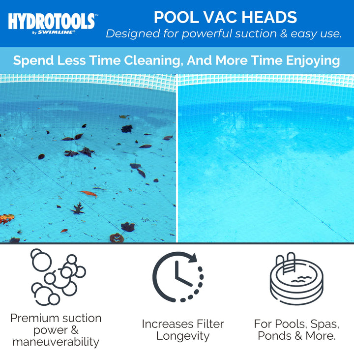 SWIMLINE HYDROTOOLS Manual Pool Vacuum Head Attachment For Inground &amp; Above Ground Pools |Weighted Swimming Pool Vac Head Clear Triangle Shape W/ Bristles| Swivel Hose 1-1/4 or 1-1/2’’| 8145