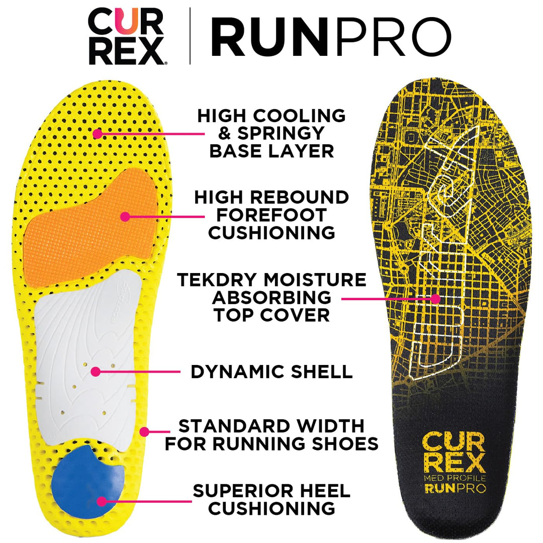 CURREX RunPro Insoles for Running Shoes – Arch Support Inserts to Help Reduce Fatigue, Prevent Injuries &amp; Boost Performance – for Men &amp; Women – Low Arch, Medium