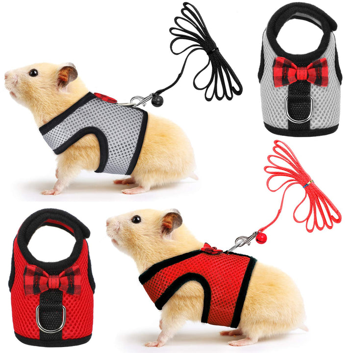 2 Pieces Guinea Pig Clothes Soft Mesh Guinea Pig Harness with Safe Bell, Baby Ferret Harness and Leash Set for Hamster, Baby Ferrets, Rats, Guinea Pig, Chinchilla, Teacup Chihuahua (Grey, Red,S)