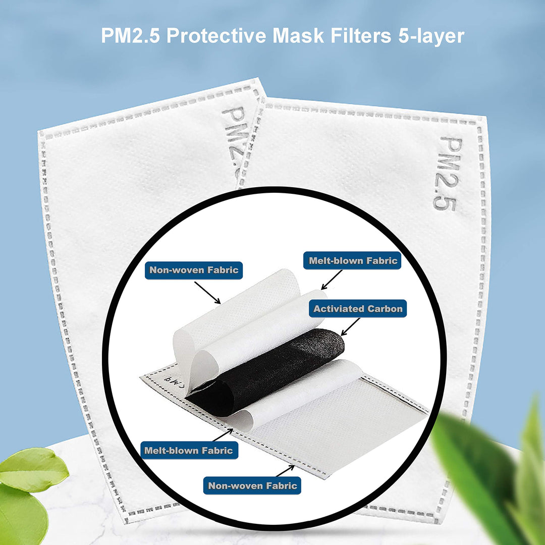 Euroca Cloth Face Mask 3 Layer Washable Reusable Breathable Adjustable with Filter Pocket for Adults-2 Filters included (Black, Large)