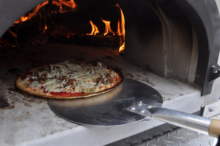 Aluminum Pizza Peel - Turning Pizza Paddle with Leather Strap and Detachable Wood Handle - Bakeware &amp; Pizza Oven Accessories - 9 in