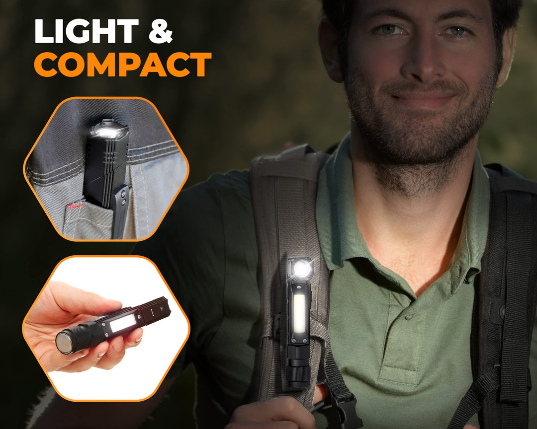 USB Rechargeable Flashlight, Super Bright Tactical LED Flashlight Rechargeable, Magnetic Mini Flashlight, Pocket Camping Flashlight, Small Flashlights for Emergencies