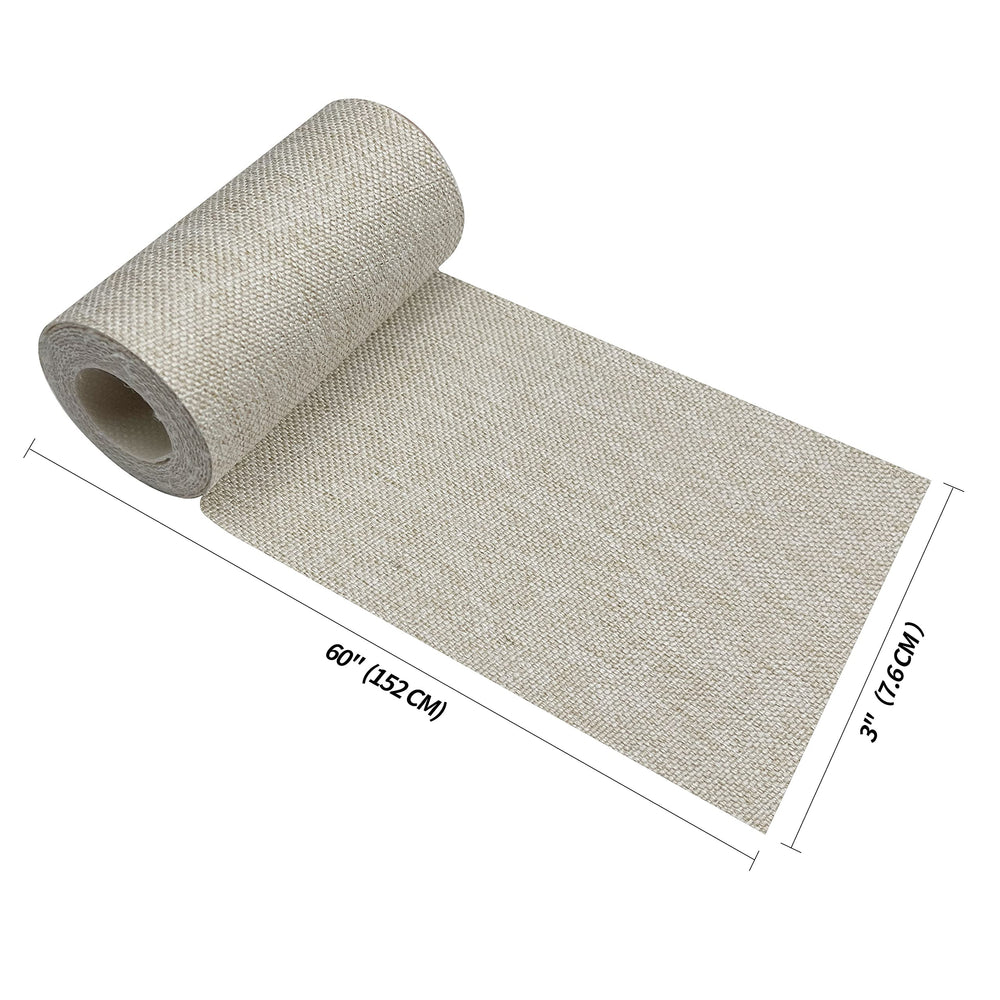 Linen Fabric Iron-on Repair Patch, Inside&Outside Fabric Repair Patch, 3x60 with Backing Glue Linen Repair Decorative Patch kit (Cream-Gray)