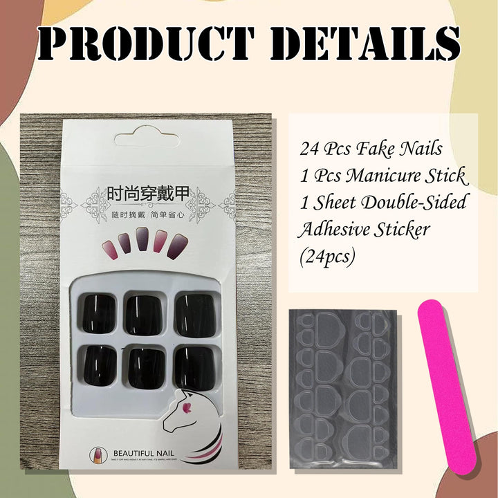 24PCS Solid Color Press On Toe Nails Glossy False Toe Nail Fashion Fake Toenails for Women Full Cover Acrylic Foot Nails Design Toenail Tips (Black)