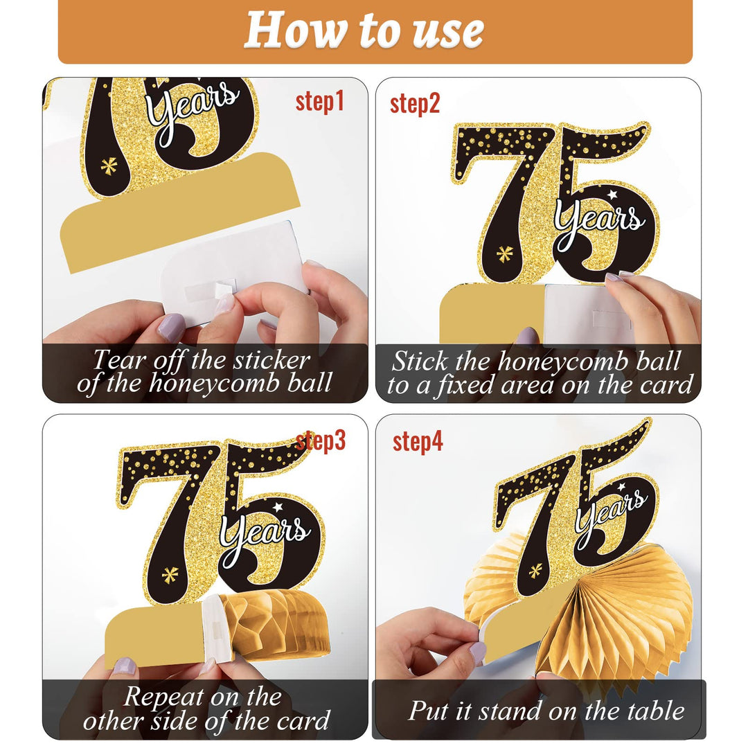 9 Pieces 75th Birthday decorations 75th birthday centerpieces for Tables Decorations Cheers to 75 Years Honeycomb Table Topper Happy 75th Birthday Decorations for Men and Woman Seventyfive Years