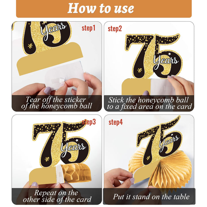 9 Pieces 75th Birthday decorations 75th birthday centerpieces for Tables Decorations Cheers to 75 Years Honeycomb Table Topper Happy 75th Birthday Decorations for Men and Woman Seventyfive Years