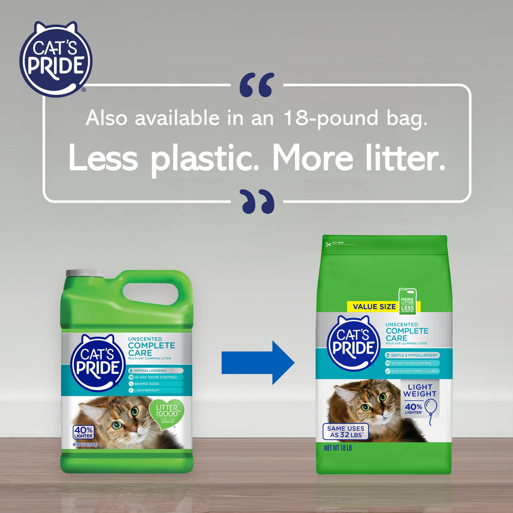 Premium Lightweight Clumping Litter: Complete Care - Up to 10 Days of Powerful Odor Control - Hypoallergenic - Multi-Cat, Unscented, 10 Pounds