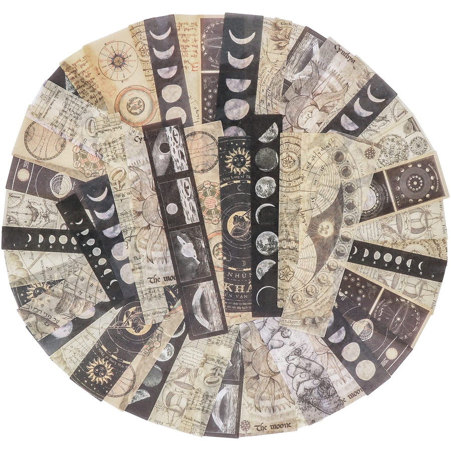 Vintage Astronomy Washi Stickers (40 Pieces) - Decorative Space, Planets, Galaxy, Sun & Moon, Antique Maps Planner Sticker for Scrapbooking, Bullet Journaling, Junk Journal