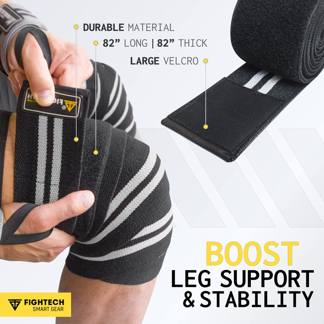 FIGHTECH Knee Wraps for Weightlifting - 82 Long | Men & Women | Ideal for Squats, Leg Press, Cross Training, Bodybuilding, and Gym WODs