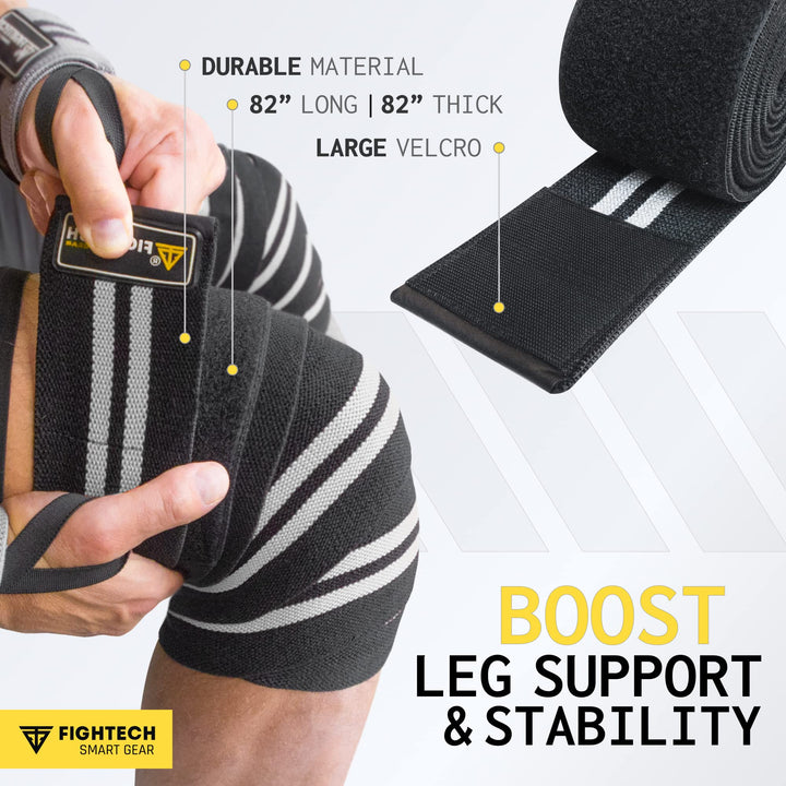 FIGHTECH Knee Wraps for Weightlifting - 82 Long | Men & Women | Ideal for Squats, Leg Press, Cross Training, Bodybuilding, and Gym WODs