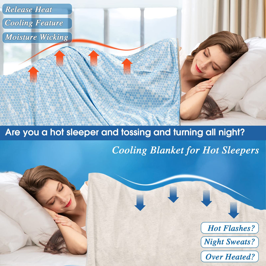 Cooling Blanket for Hot Sleepers Sleeping Night Sweats, Cooling Throw Blanket Twin Full Size(59&#39;&#39;x79&#39;&#39;) Arc-Chill Q-Max &gt;0.45 Cool Fiber, 100% Cotton Summer Blanket Ultra Cold Breathable, Blue