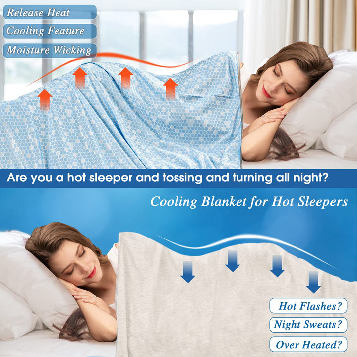 Cooling Blanket for Hot Sleepers Sleeping Night Sweats, Cooling Throw Blanket Twin Full Size(59&#39;&#39;x79&#39;&#39;) Arc-Chill Q-Max &gt;0.45 Cool Fiber, 100% Cotton Summer Blanket Ultra Cold Breathable, Blue