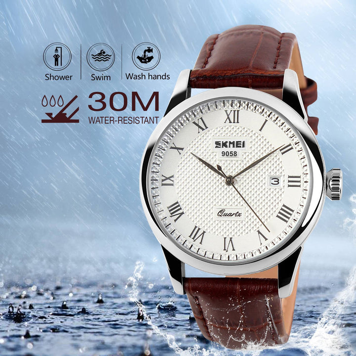Mens Leather Band Quartz Watch, Men&#39;s Analog Business Working Roman Numeral Casual Waterproof Watches with Calendar Date Daily Dress Fashion Wristwatch - Brown