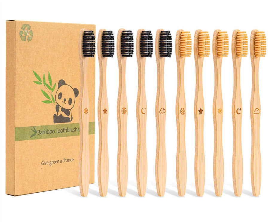 Goaycer Bamboo Toothbrush Medium Bristle, 10Pcs Biodegr