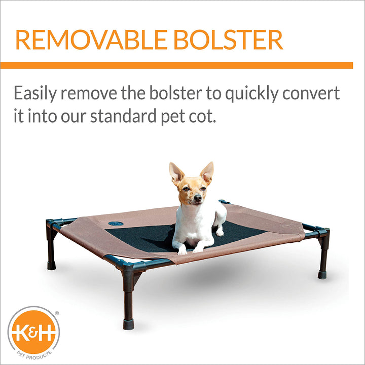 K&amp;H Pet Products Bolster Dog Cot, Cooling Indoor Outdoor Elevated Cot Hammock Dog Bed with Removable Washable Bolsters, Washable Mesh Cover, Raised Metal Frame - Medium 32 X 25in Chocolate
