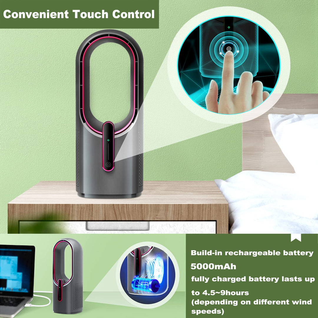 Desk Fan Portable, Bladeless Fan Small Quiet with 3-Speed Options, Touch Control Usb Powered Cooling Table Fan for Home and Office (Grey)