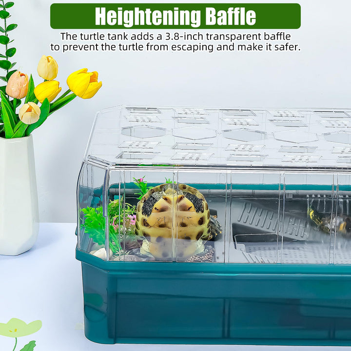Binano 18.2''×9.1''×7.8'' Turtle Aquarium Turtle Tank kit Includes Accessories with Water Filter High Anti-Escape Fence and Large Space, Turtles can be Given a Shower, Habitat for Terrapin Turtles