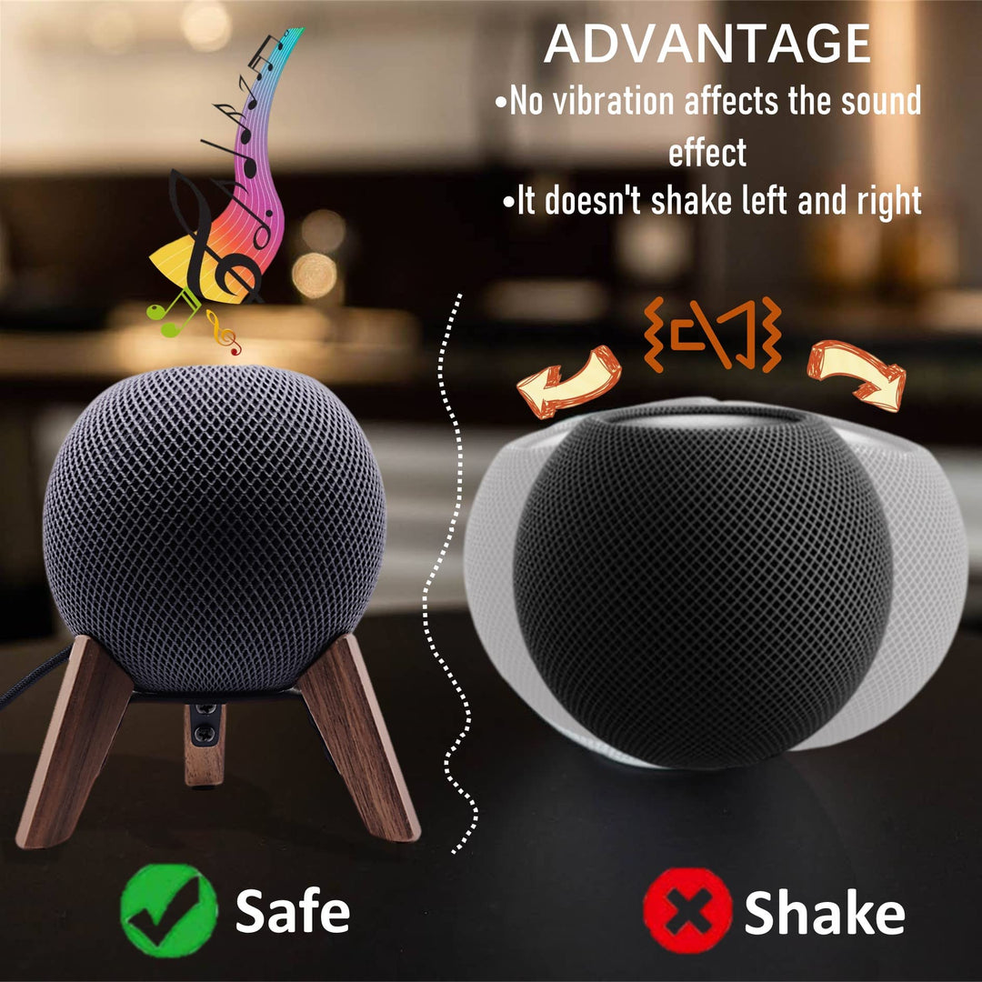 Real Wood Stand for Homepod Mini(2020 Released), Wooden Holder Tripod with Metal Frame,Safe Stable Mount with Anti-Slip Silicone pad Protects Home pod Mini Speaker Well (Color:Walnut)