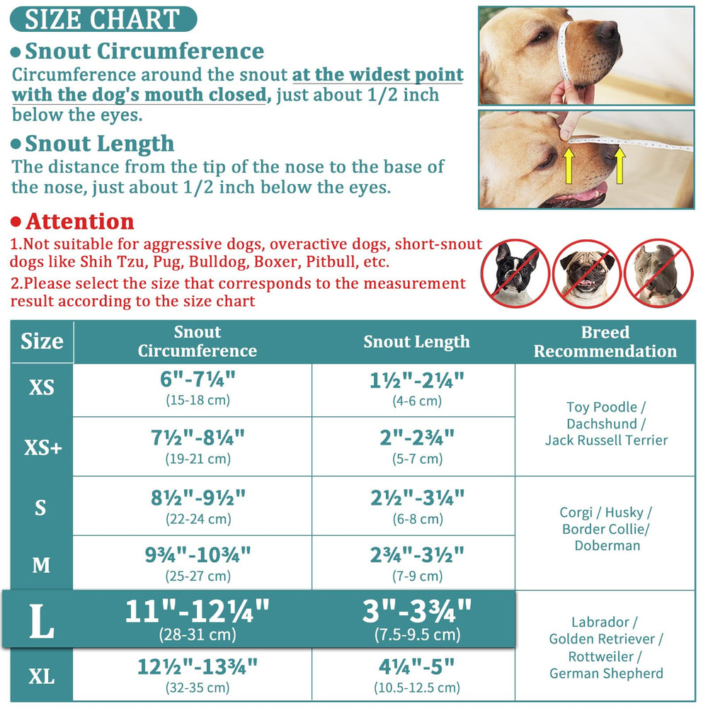Dog Muzzle, Patented Mesh Muzzles for Small Medium Large Dogs, Soft Covered Mouth Guard with Adjustable Straps, Prevent Biting Chewing and Licking