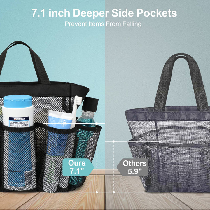 Mesh Shower Caddy Portable, Shower Caddy Quick Dry Hanging Shower Bag for College Dorm Essentials, 8 Pockets Deeper Bath Shower Caddy Basket for Bathroom Camp Gym Swim Travel Outdoor, Black