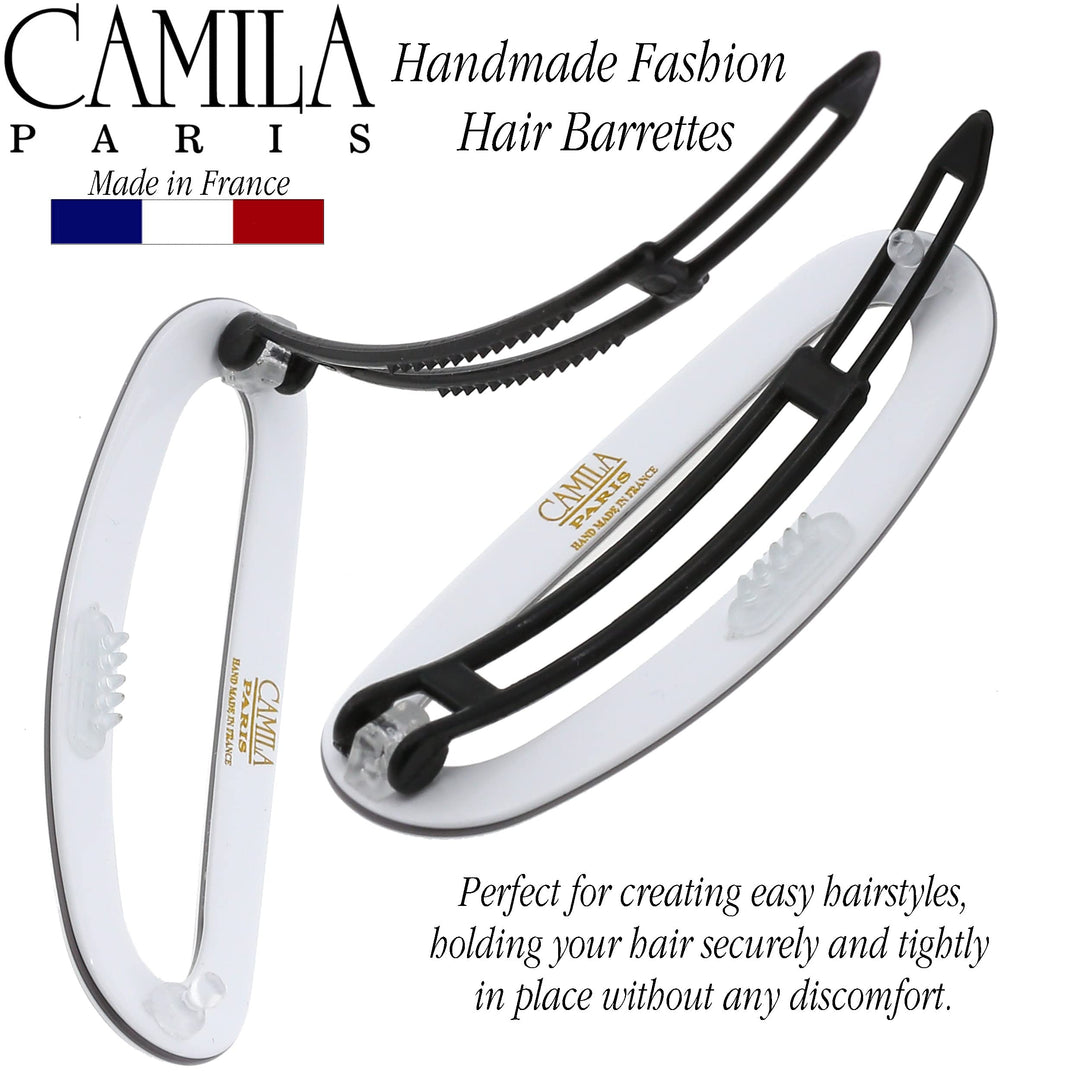 Paris CP3366 French Hair Slides Clips for Women, Handmade Gray and White, Girls Side Slide-in Clip, Hair Accessories for Women. Strong Hold No Slip Grip Fashion Durable Styling,