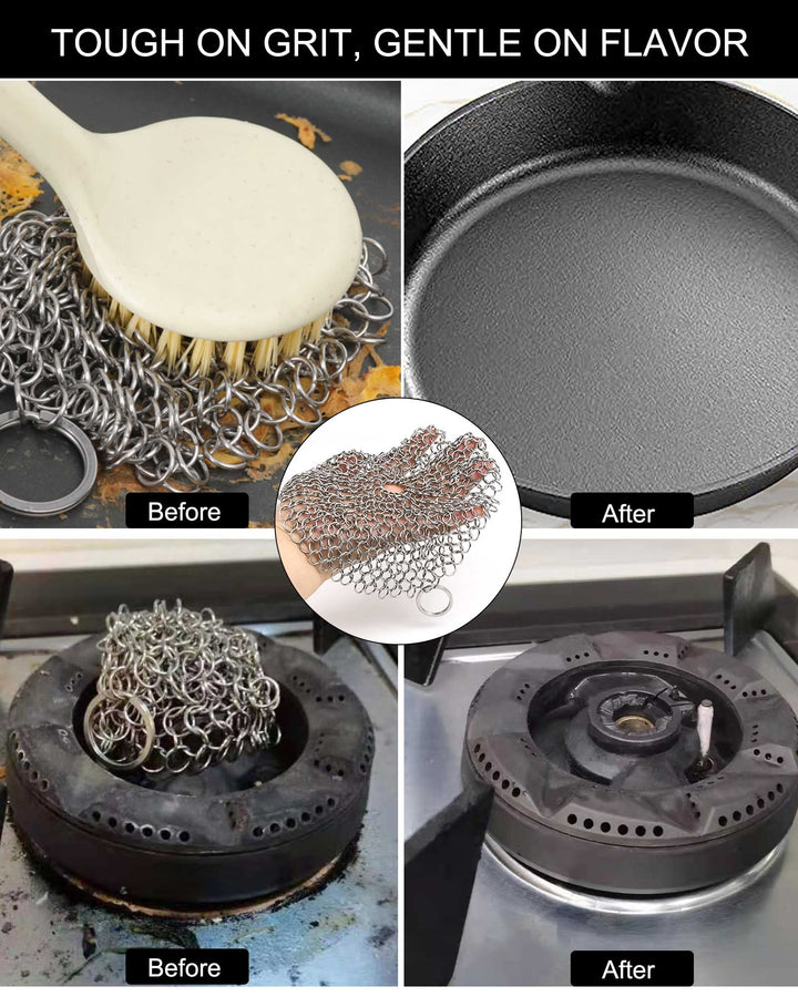 ONEEKK Cast Iron Skillet Cleaner Chainmail,Premium Stai