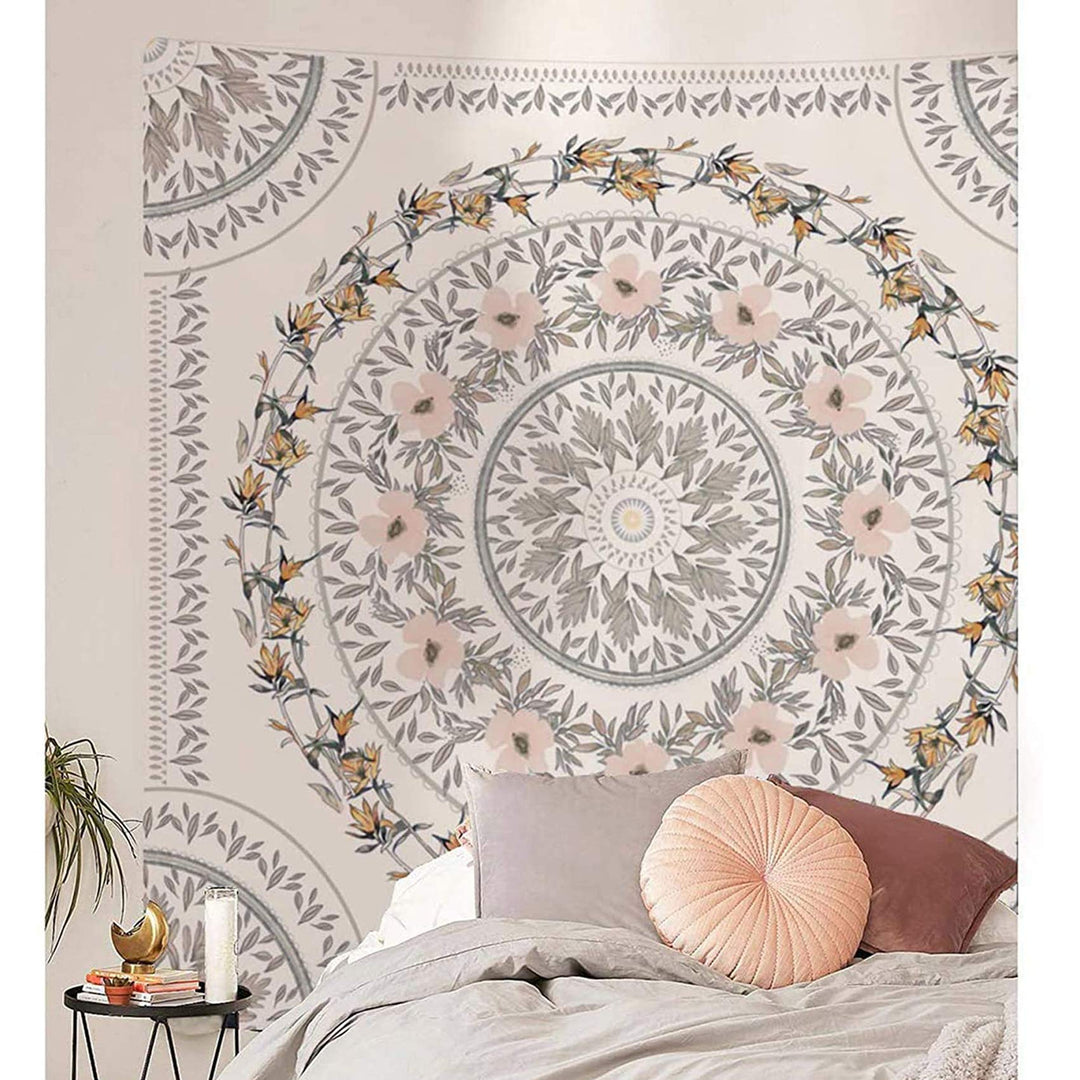 Blue Sketched Floral Medallion Tapestry, Bohemian Mandala Wall Hanging Tapestries, Indian Art Print Mural for Bedroom Living Room Dorm Home Décor 59.1 x 80 Inches(Royal Blue)